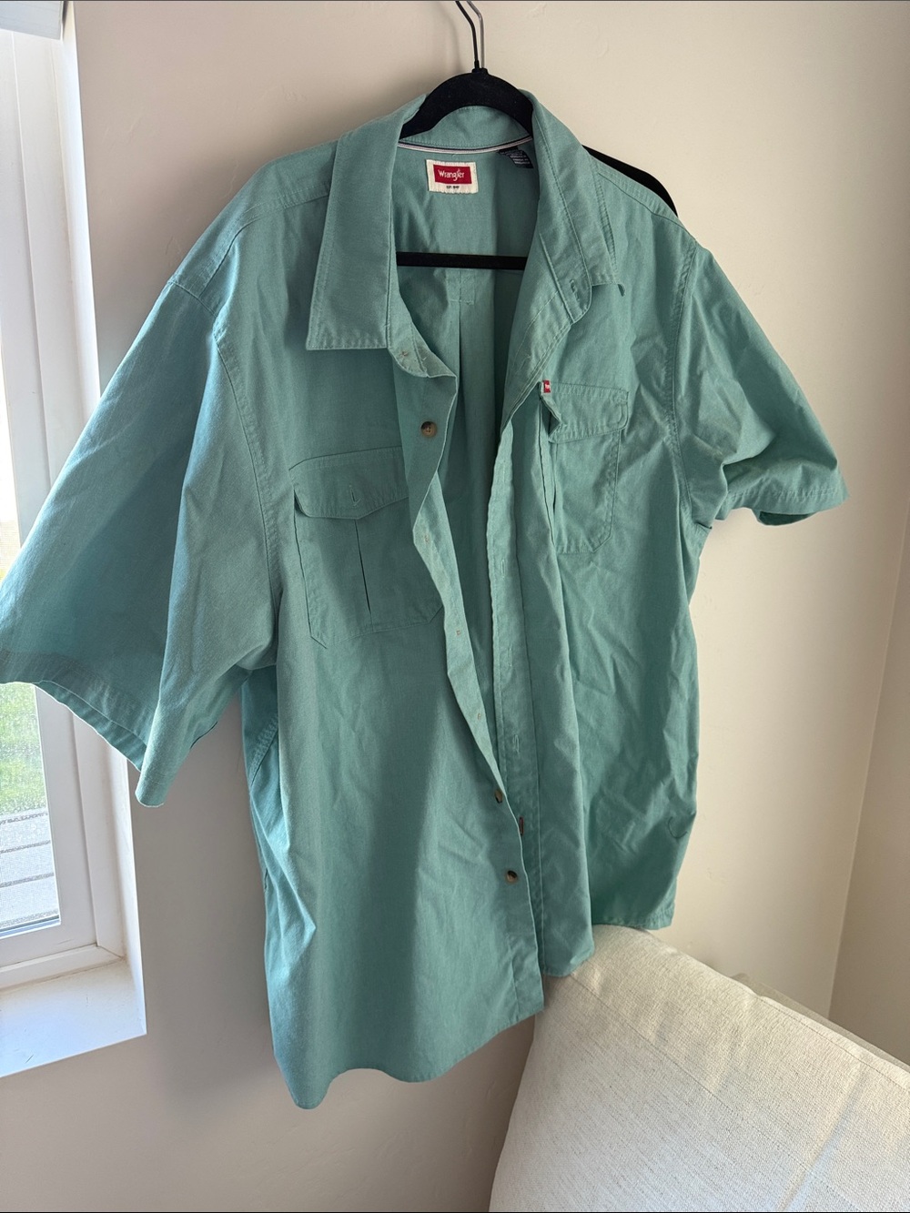 Men’s Wrangler Light Aqua Short-Sleeve Button down shirt 2XL